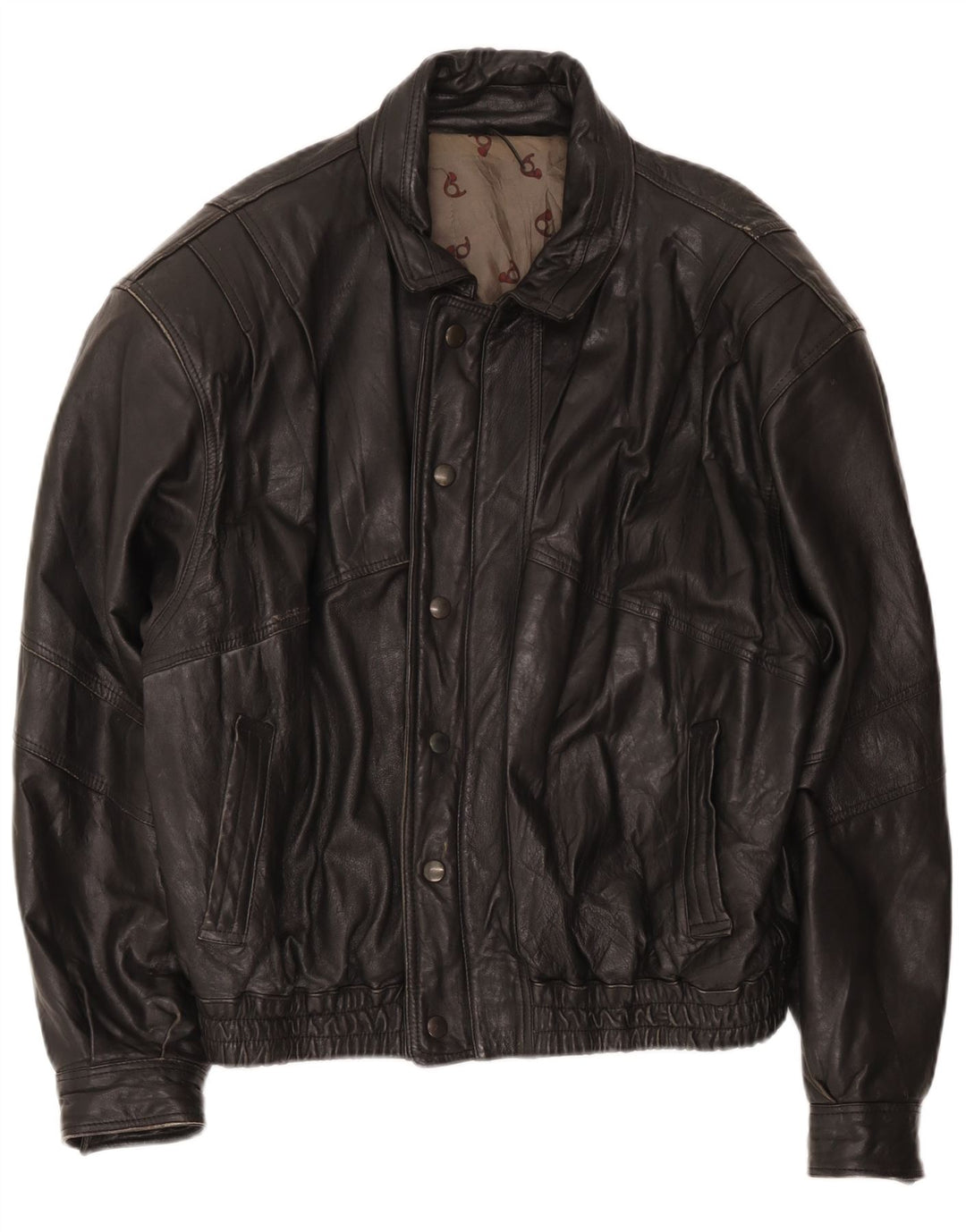 Jaqueta de couro bomber masculina vintage IT 52 XL preta