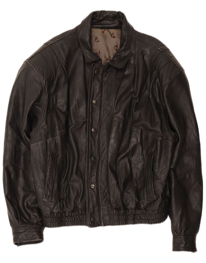 Jaqueta de couro bomber masculina vintage IT 52 XL preta