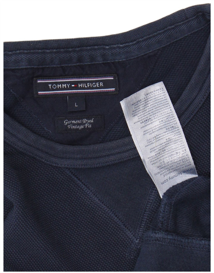 TOMMY HILFIGER Masculino Vintage Fit Moletom Jumper Grande Azul Marinho Algodão