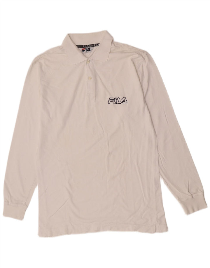 Camisa polo masculina Fila manga comprida pequena algodão branco