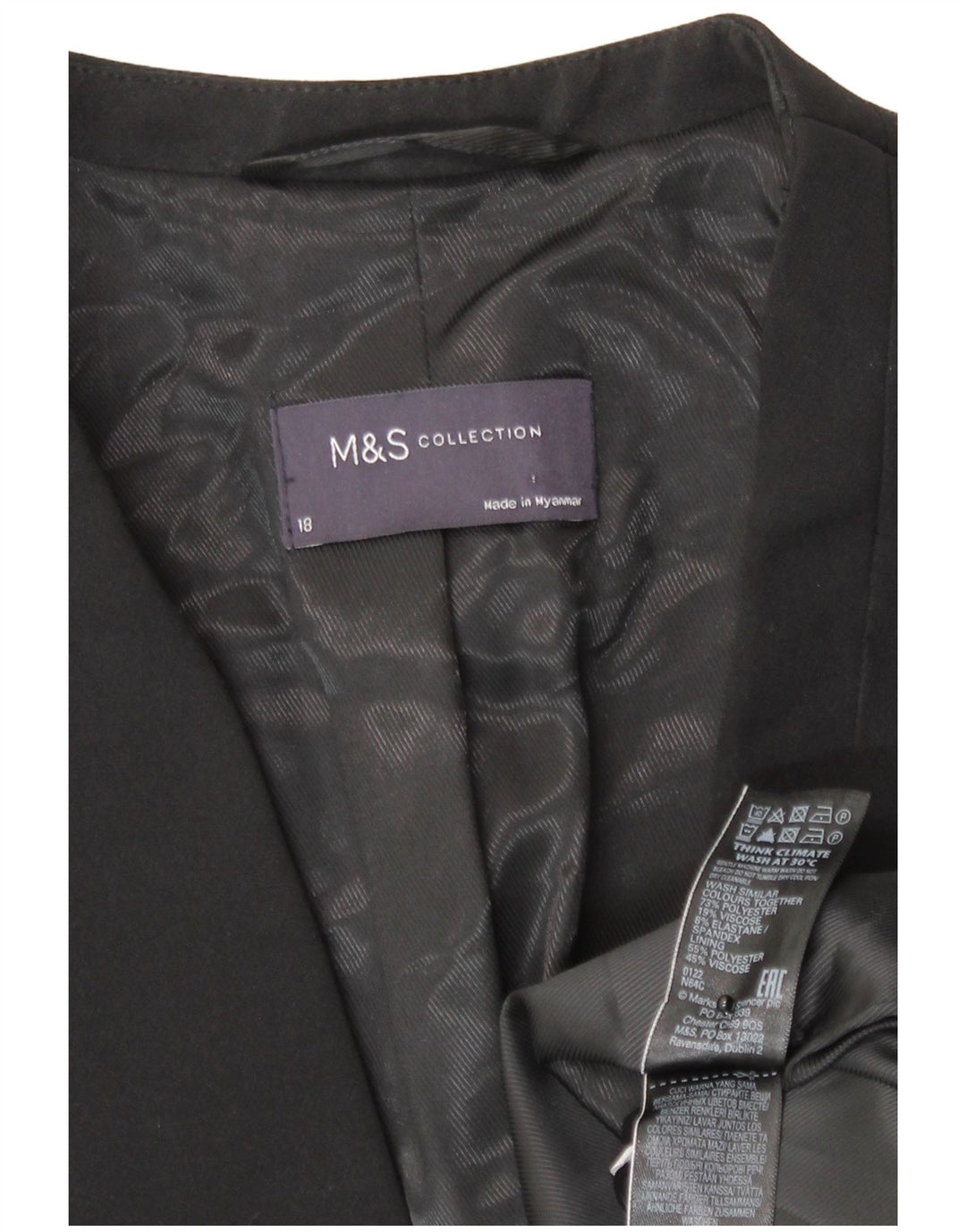 Jaqueta blazer feminina Marks & Spencer com 1 botão Reino Unido 18 XL preto poliéster