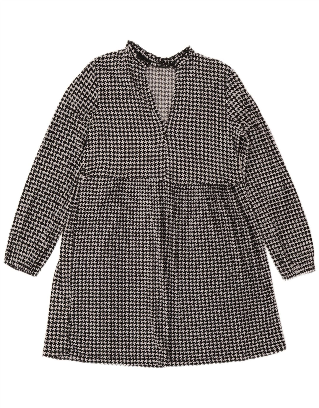 Vestido feminino Zara manga comprida evasê UK 14 médio preto houndstooth