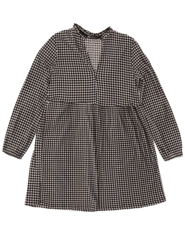 Vestido feminino Zara manga comprida evasê UK 14 médio preto houndstooth