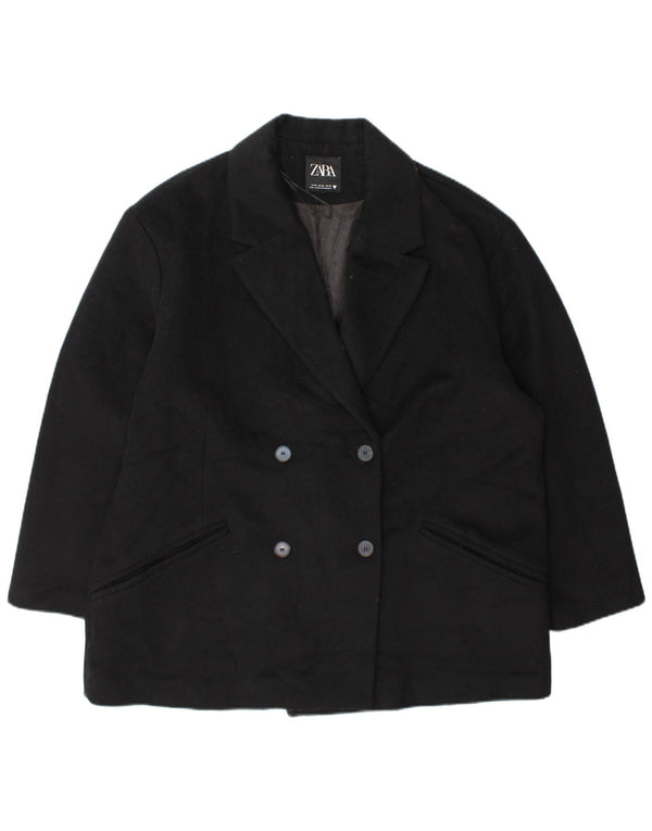 Casaco feminino Zara com corte solto e trespassado duplo Reino Unido 18 XL preto