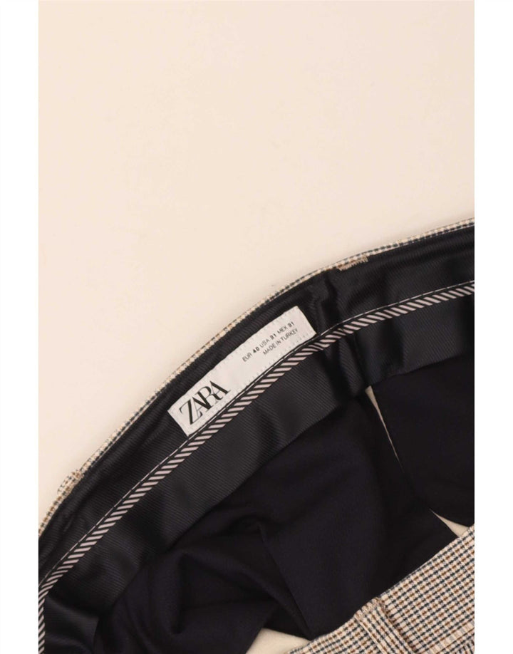 Calça masculina Zara Slim Suit EU 40 Médio W31 L27 Cinza Xadrez