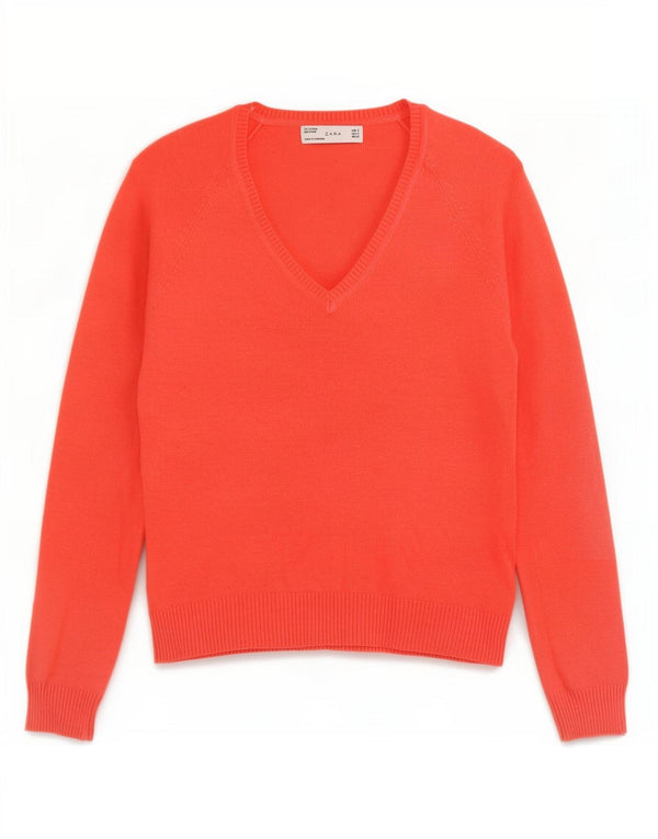 Suéter feminino Zara com decote em V UK 10 pequeno vermelho