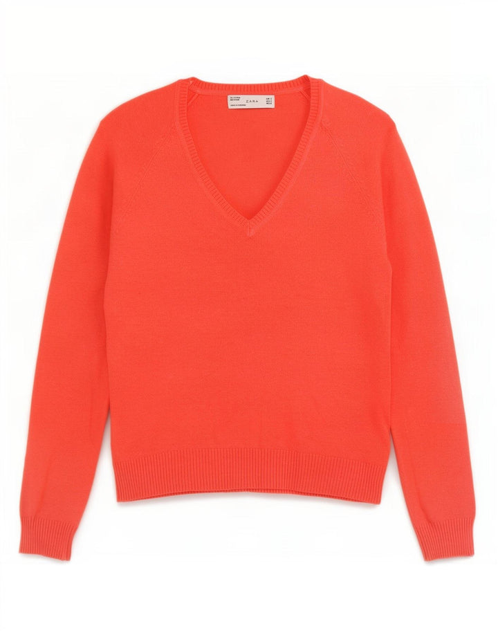 Suéter feminino Zara com decote em V UK 10 pequeno vermelho