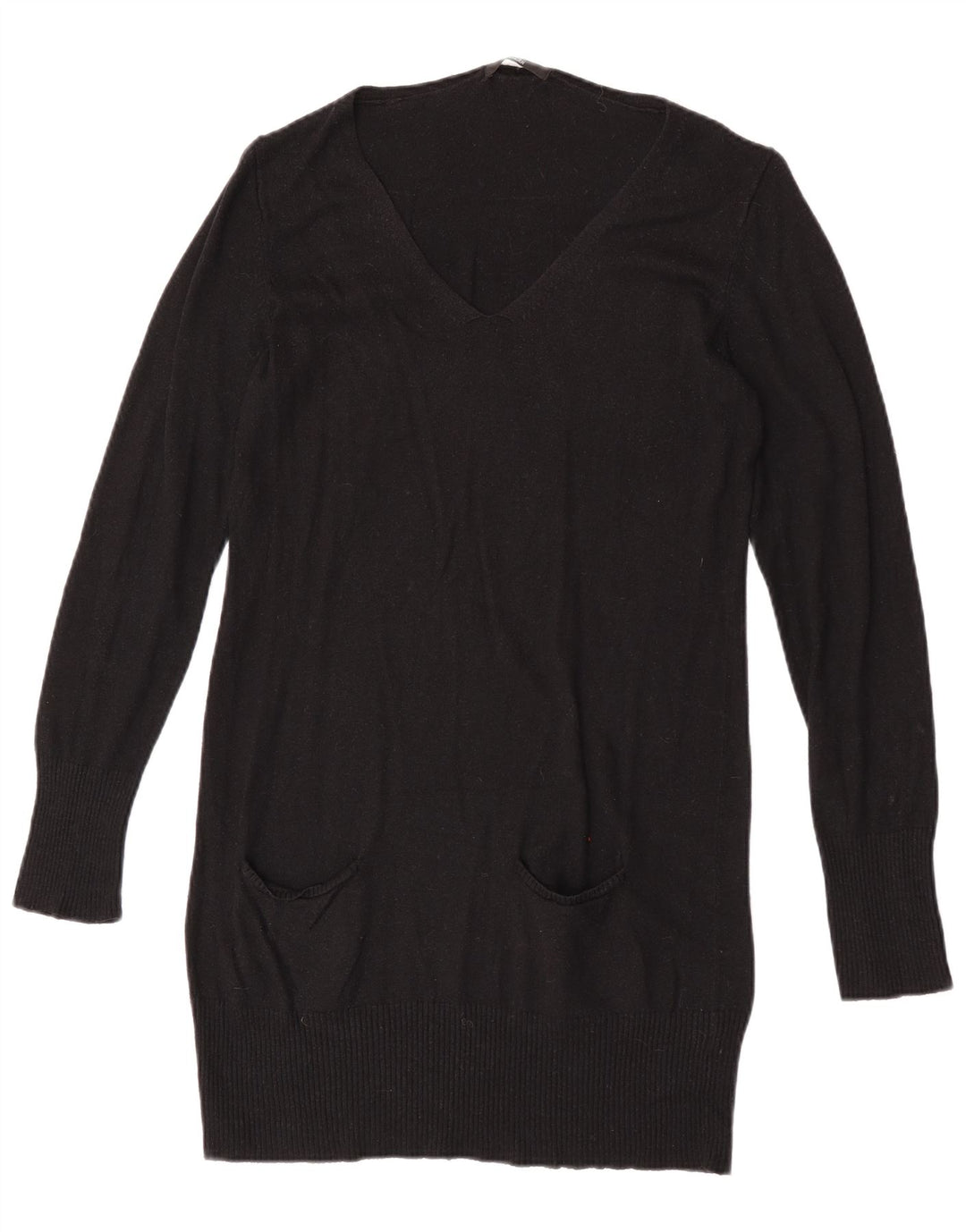 Suéter feminino Marks & Spencer Longline com decote em V Reino Unido 14 médio preto