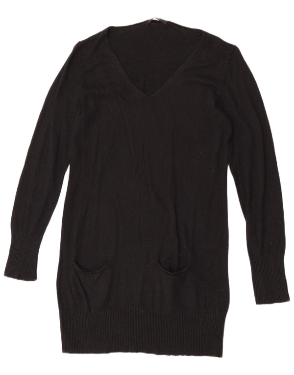 Suéter feminino Marks & Spencer Longline com decote em V Reino Unido 14 médio preto