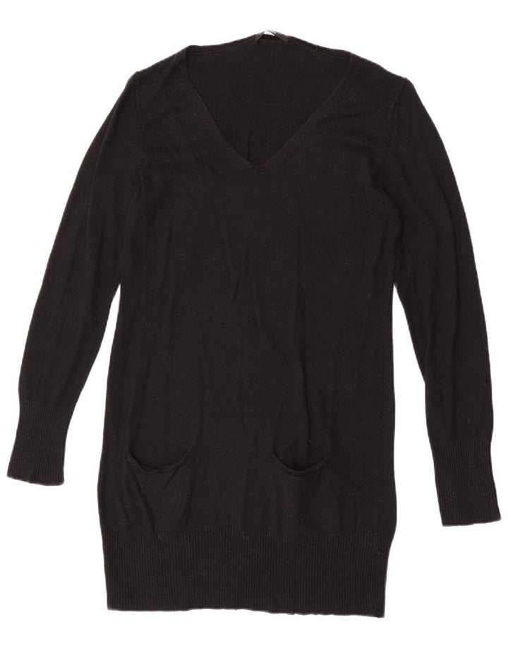 Suéter feminino Marks & Spencer Longline com decote em V Reino Unido 14 médio preto