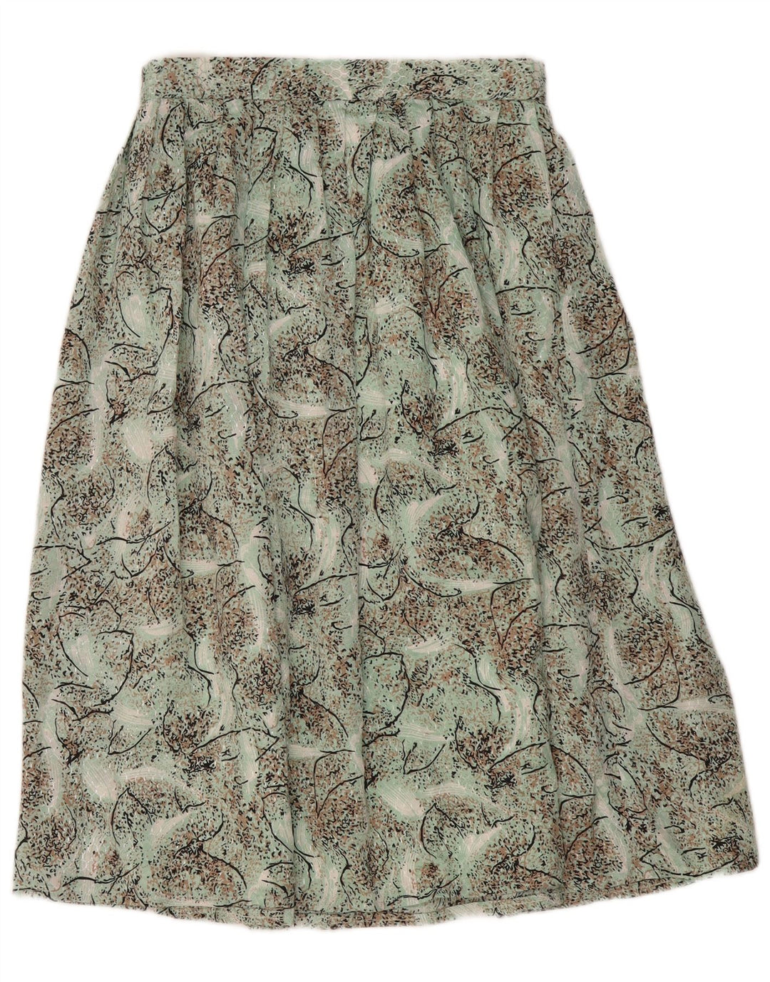 Saia plissada feminina vintage com padrão abstrato W28 verde médio