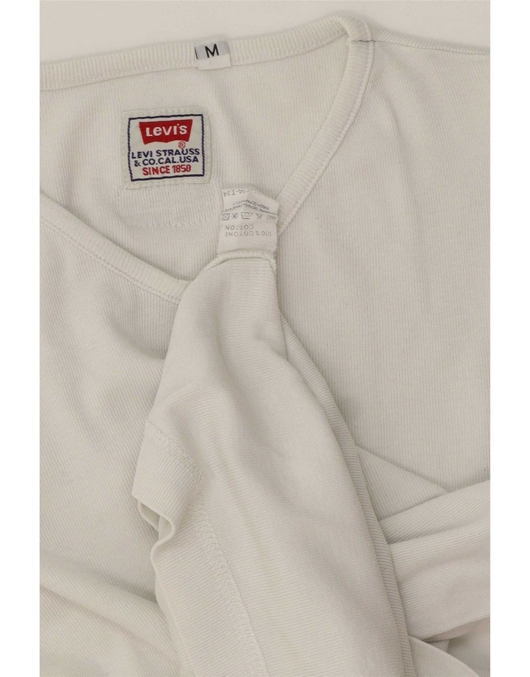 Top feminino Levi's manga comprida UK 14 algodão branco médio