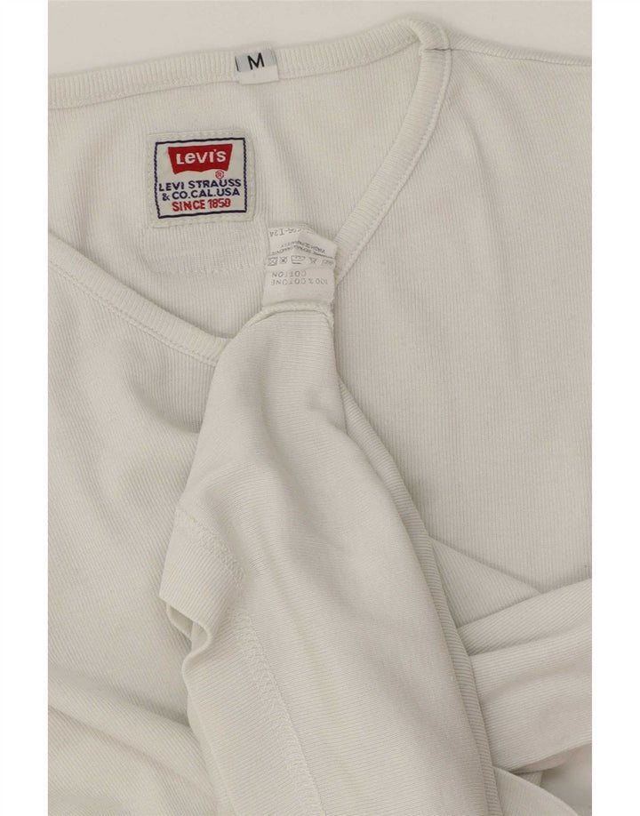 Top feminino Levi's manga comprida UK 14 algodão branco médio