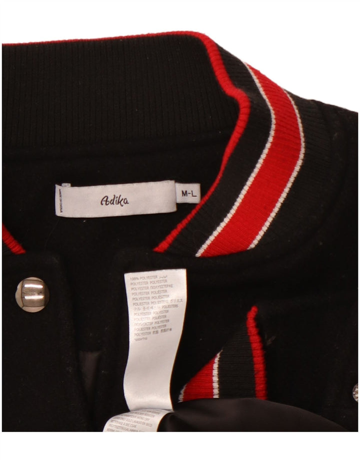 Jaqueta vintage masculina gráfica do time do colégio UK 38 poliéster preto médio