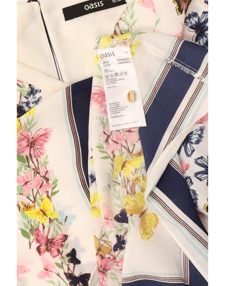 Blusa feminina Oasis UK 10 pequena poliéster floral branca