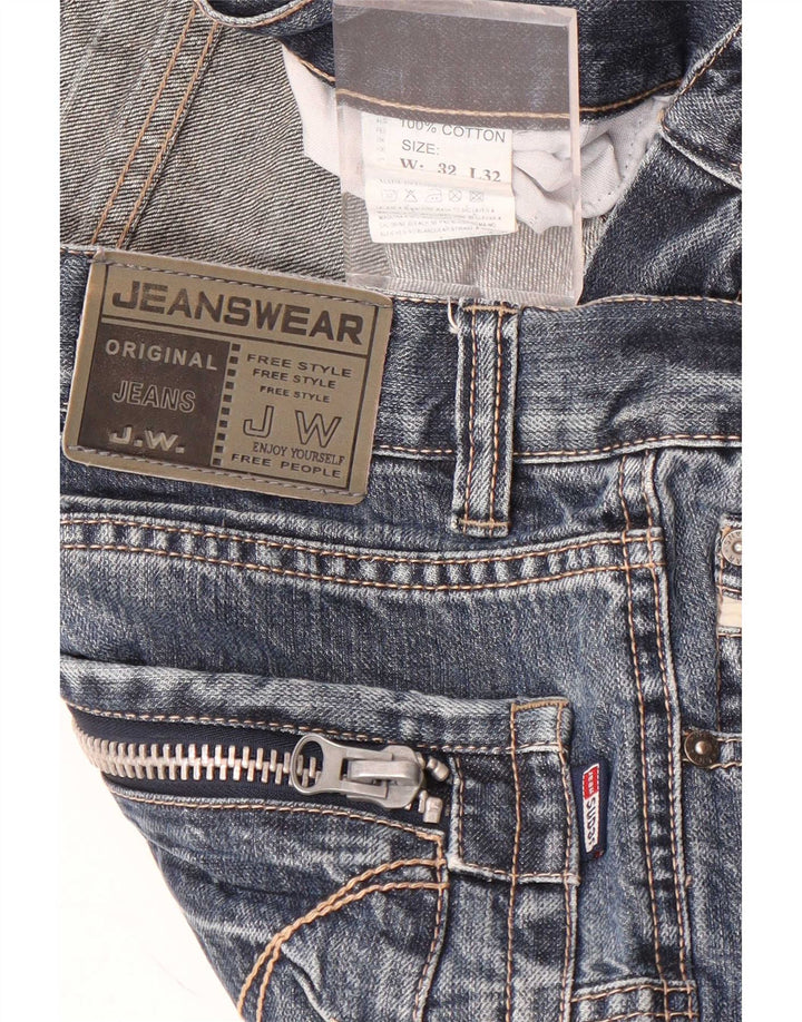 Vintage masculino reto Jeans W32 L32 azul patchwork algodão