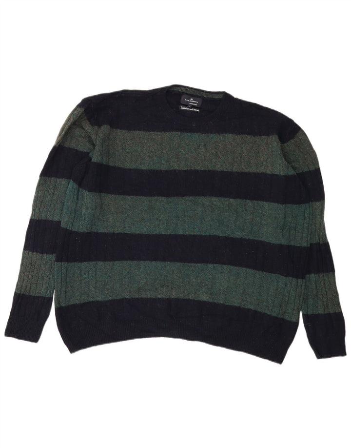 Suéter masculino Marks & Spencer com gola redonda XL de lã listrada verde
