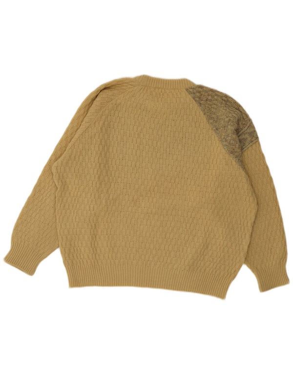 Suéter vintage masculino com gola redonda XL bege geométrico