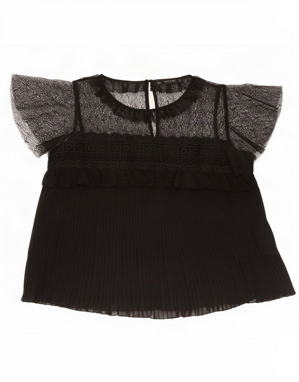 Blusa feminina Zara UK 18 XL preta floral nylon