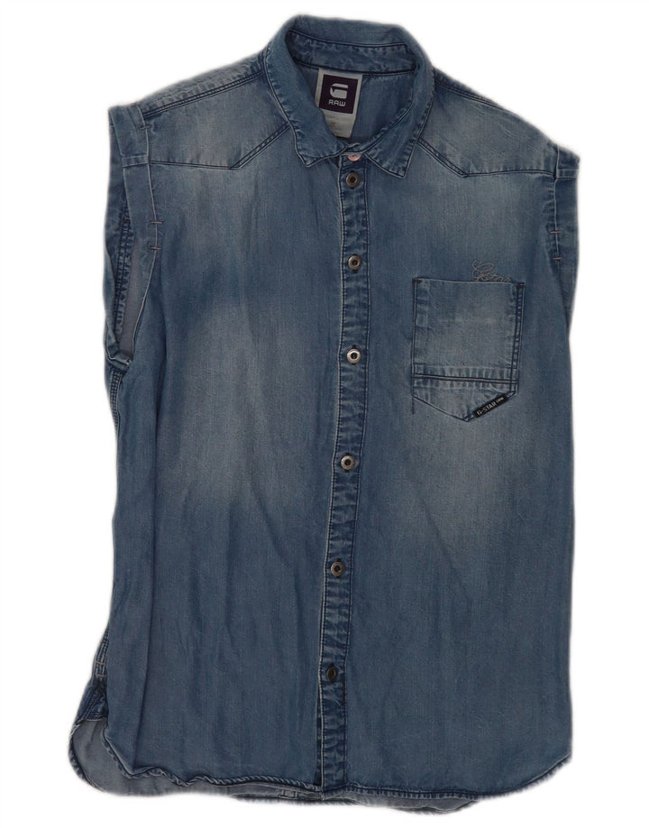 Camisa jeans feminina sem mangas G-Star Reino Unido 14 Lyocell azul médio