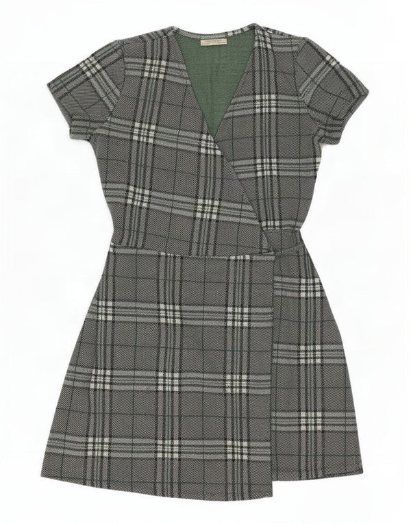 Vestido feminino Zara UK 14 grande poliéster xadrez verde