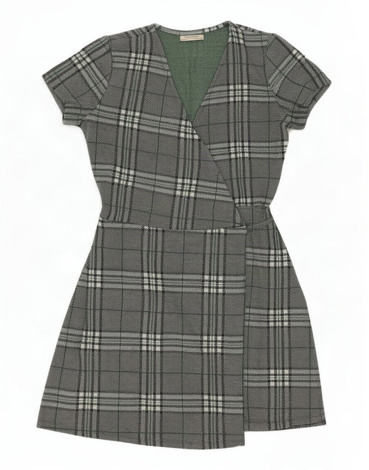 Vestido feminino Zara UK 14 grande poliéster xadrez verde