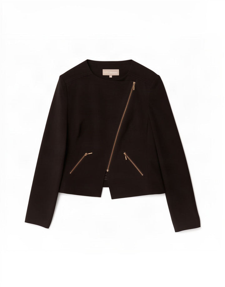 Jaqueta blazer feminina Marks & Spencer com zíper completo Reino Unido 14 poliéster preto médio