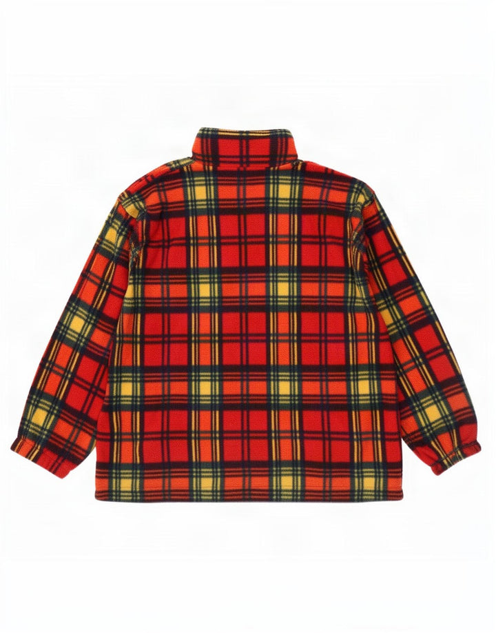 Camisola de lã vintage masculina com fecho de correr, poliéster xadrez médio multicolorido