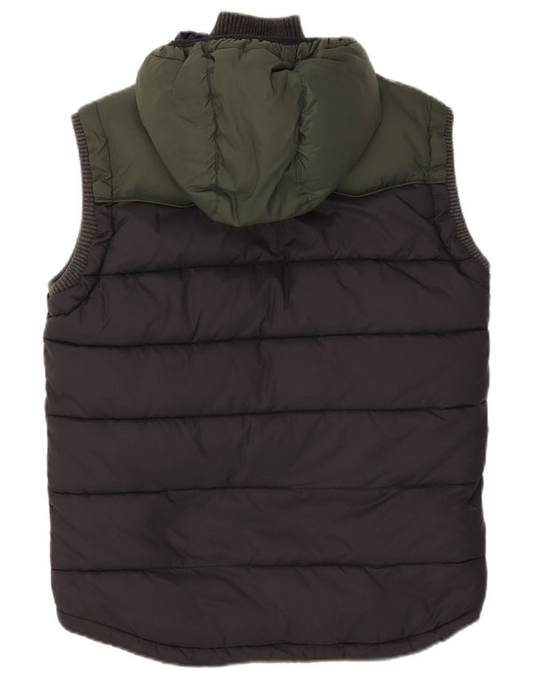 Colete acolchoado com capuz masculino Superdry UK 38 médio preto colorblock nylon