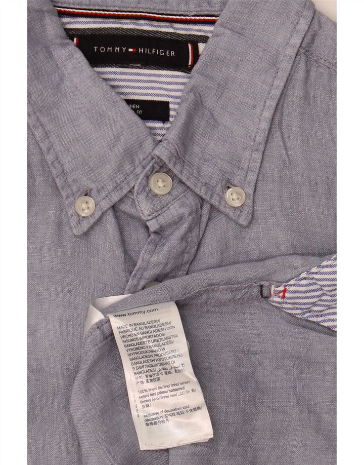 Camisa masculina TOMMY HILFIGER manga curta regular fit linho azul médio