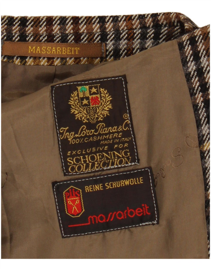 Jaqueta blazer masculina vintage com 2 botões Reino Unido 40 grande caxemira marrom Houndstooth