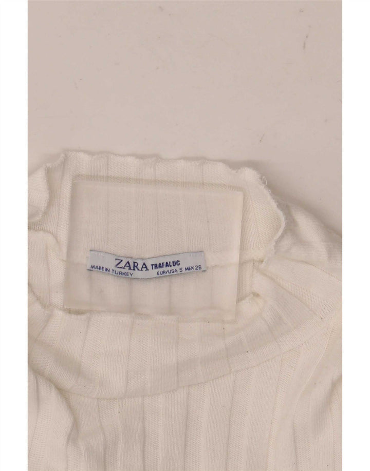 Zara Womens Trafaluc Crop Top Manga Longa Reino Unido 8 Pequeno Branco