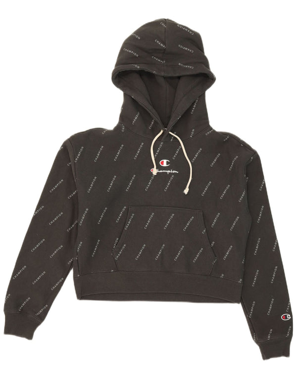 Jumper feminino Champion com capuz e estampa gráfica UK 14 algodão preto médio