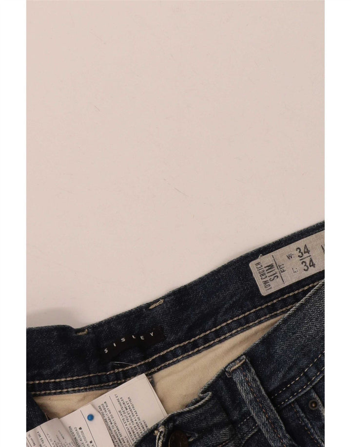 Shorts jeans masculino Sisley desgastado W34 grande algodão azul