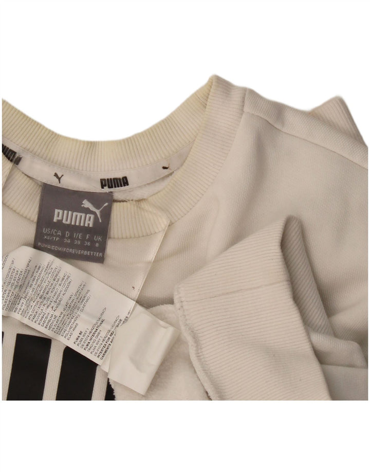 Puma feminino gráfico oversized moletom jumper UK 8 pequeno algodão branco