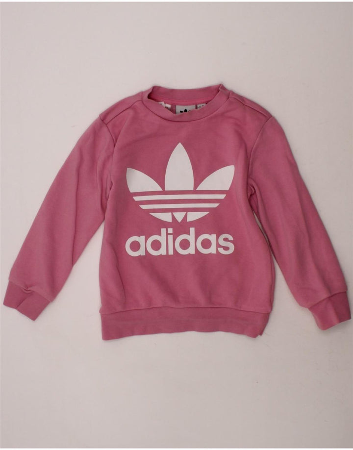 ADIDAS Girls Sweatshirt Jumper 4-5 Years Pink Cotton Vintage Adidas and Second-Hand Adidas from Messina Hembry 