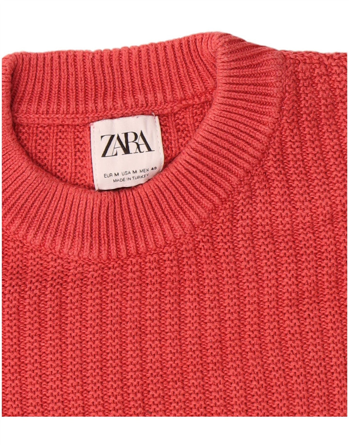 Zara Suéter masculino com gola redonda e algodão vermelho médio