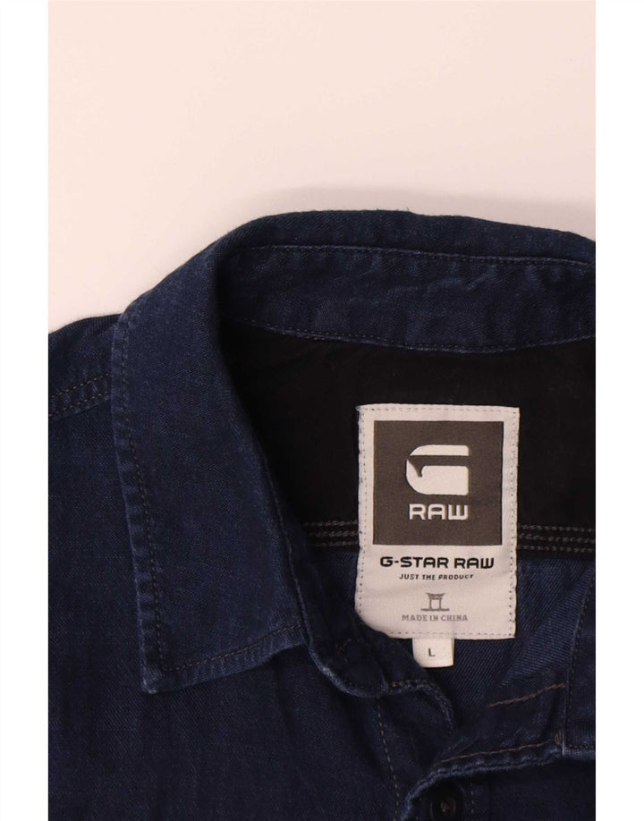 Camisa jeans masculina de manga curta G-Star grande algodão azul marinho