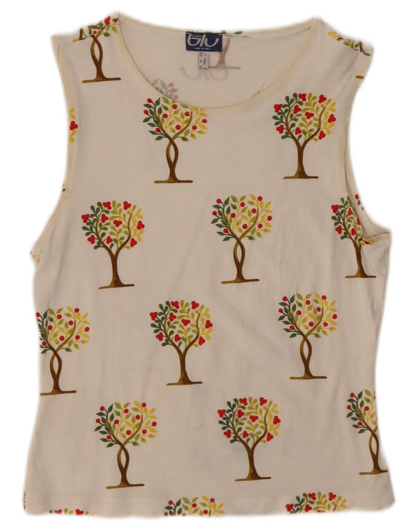 Byblos Womens Crop Graphic Vest Top UK 12 Medium White Floral