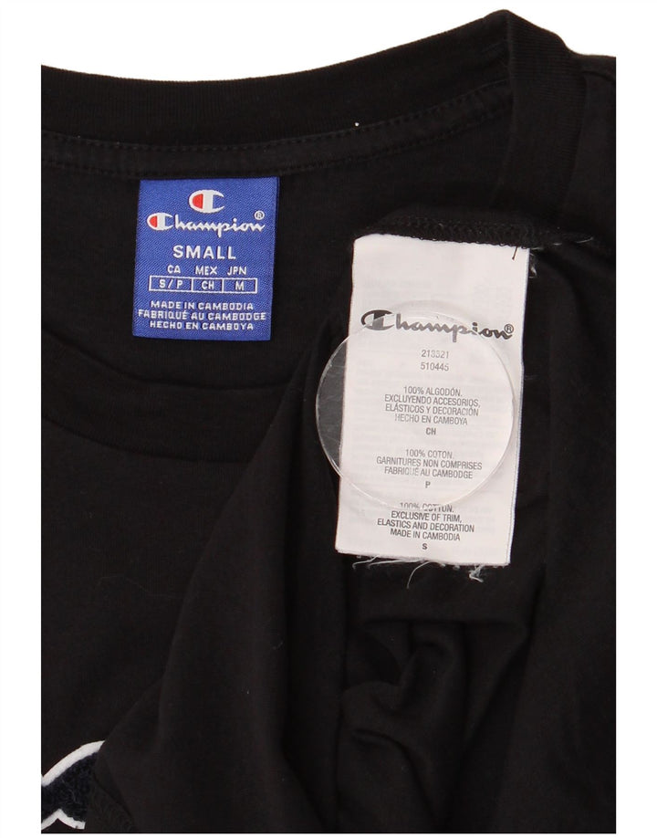 Camiseta masculina gráfica Champion pequena de algodão preto
