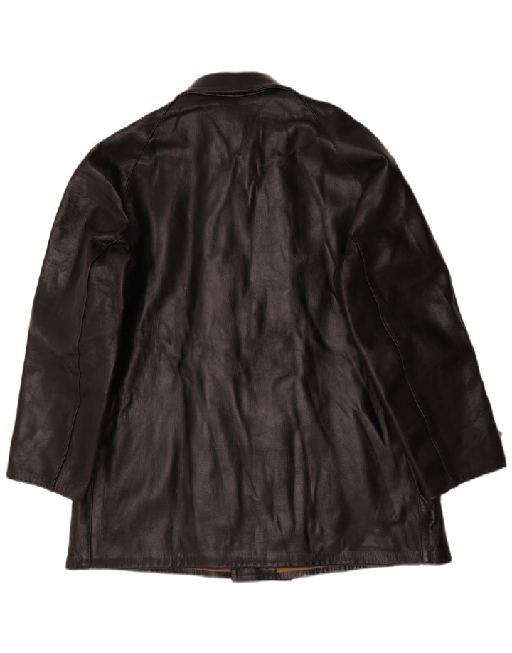 Jaqueta de couro vintage masculina com peito duplo IT 58 4XL preta