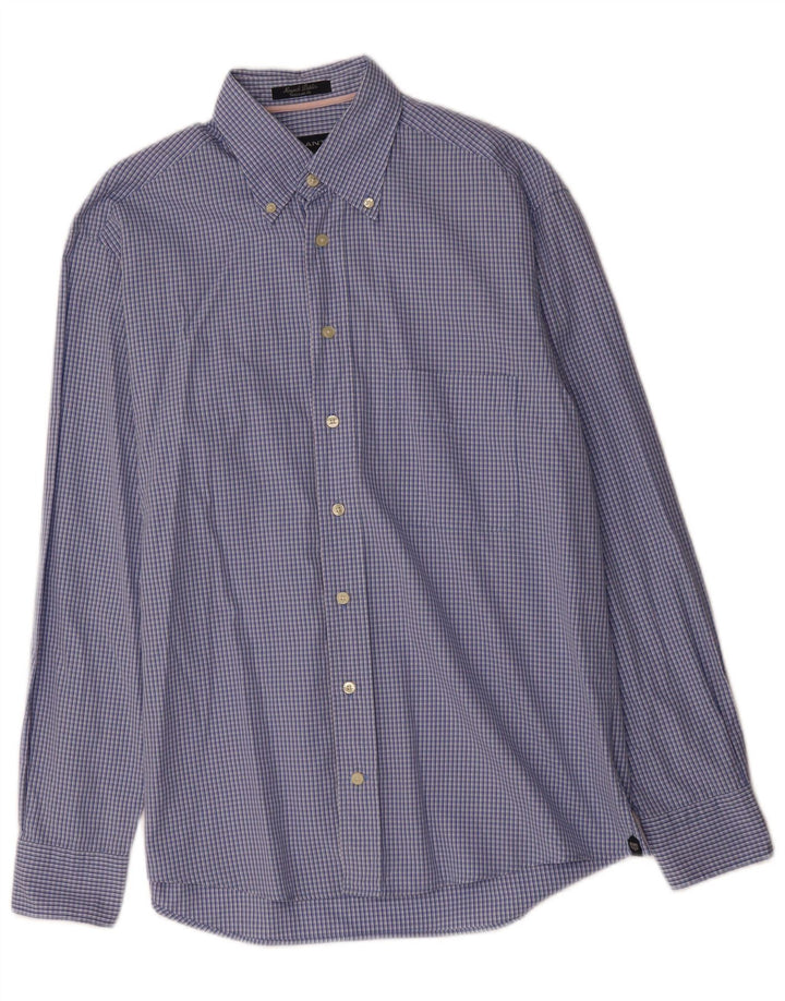 Camisa masculina GANT de algodão xadrez azul médio