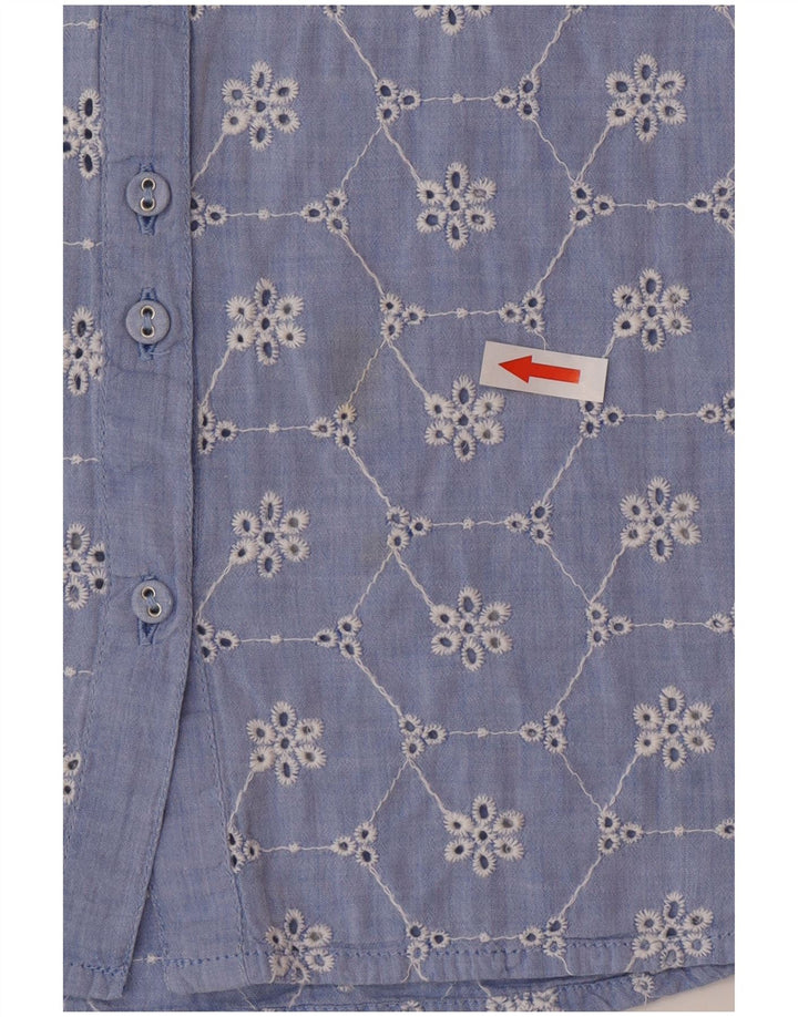 Camisa feminina de manga curta White Stuff UK 12 algodão floral azul médio