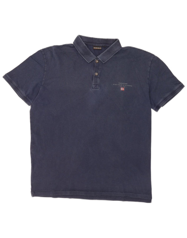 Camisa pólo geográfica masculina Napapijri 2XL algodão azul marinho