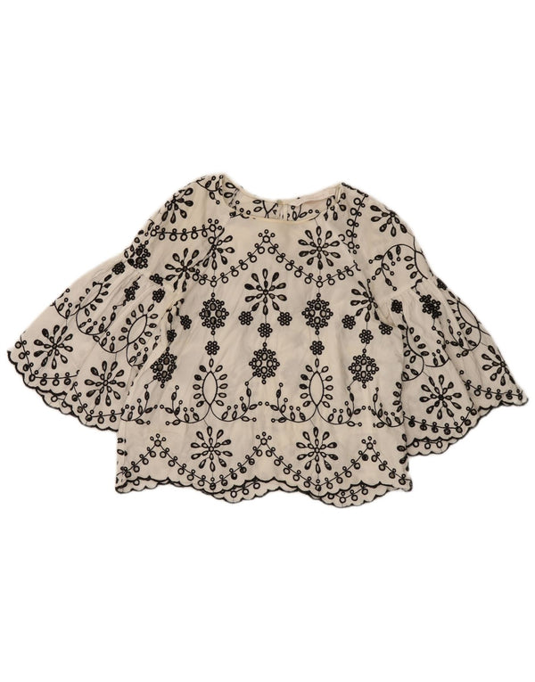 Blusa feminina Zara Trafaluc Crop manga 3/4 Top Reino Unido 10 pequeno floral branco