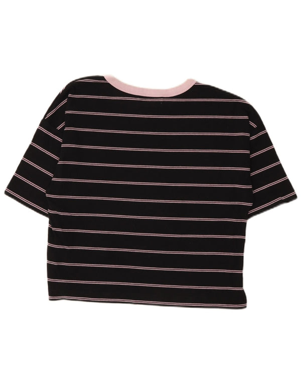Camiseta feminina Vans UK 10 pequena listrada preta de algodão