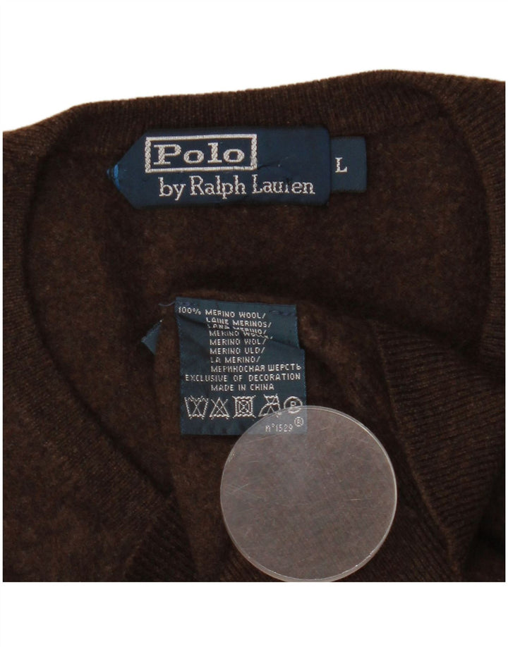 Suéter masculino Polo Ralph Lauren com decote em V grande lã merino marrom