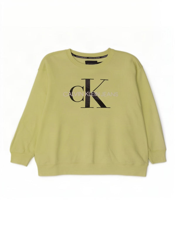 Calvin Klein Jeans feminino moletom gráfico jumper UK 18 XL verde
