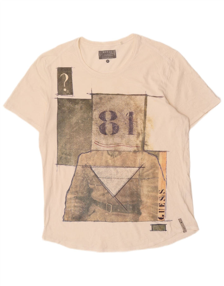 Camiseta masculina Guess Regular Fit com estampa gráfica, médio, off white