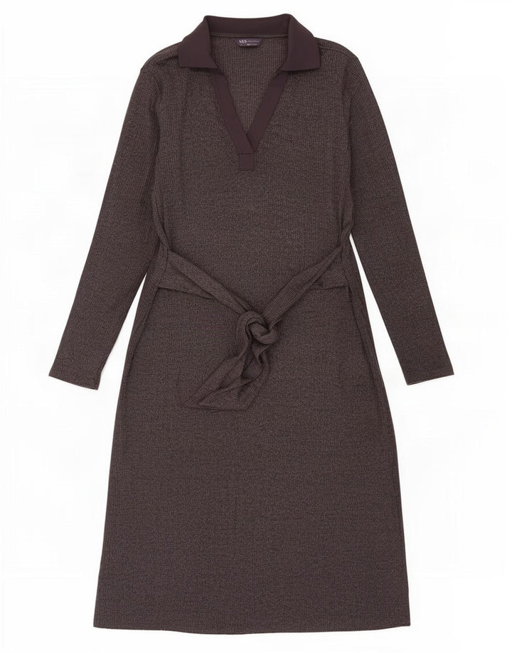 Vestido maxi feminino de manga comprida Marks & Spencer UK 16 poliéster cinza grande